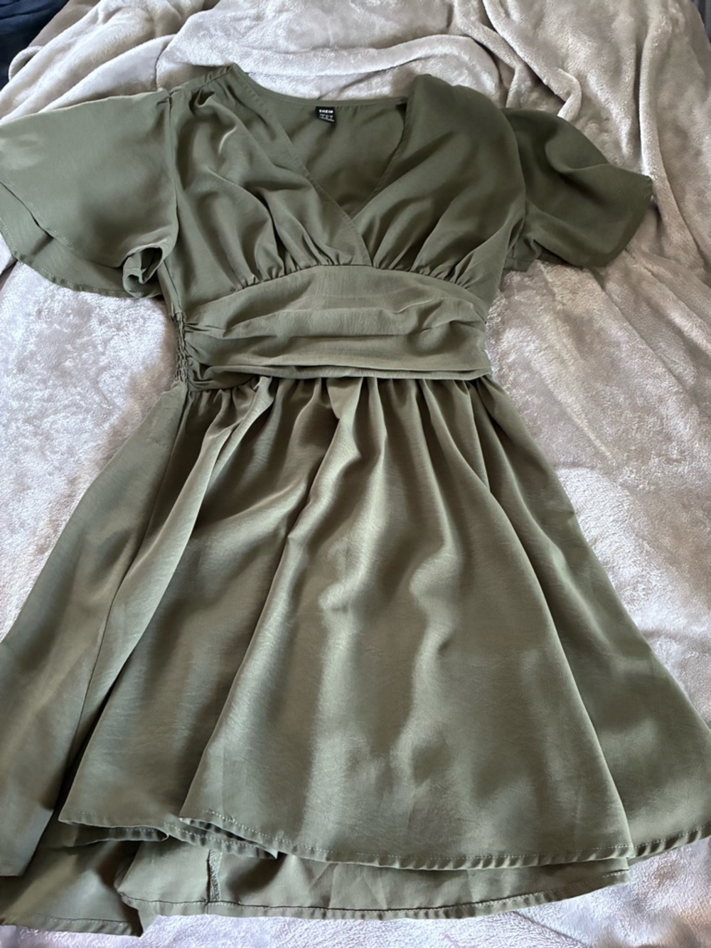 SHEIN Olive Green Mini Dress with Wrap Waist
